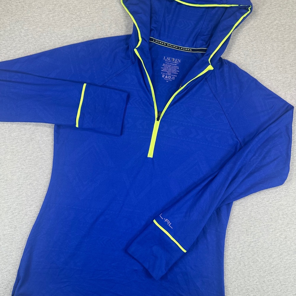 Lauren Ralph Lauren 1/4 Zip Hoodie Womens M Blue Neon Flex Comfort Performance
